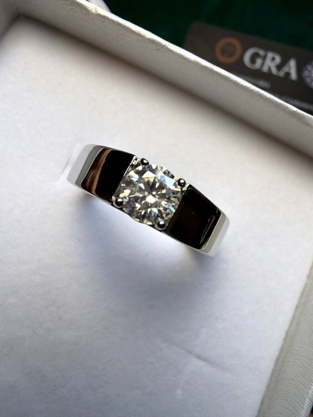 Men's Round Moissanite Solitaire Ring 14K White Gold Plated Size 11 GRA